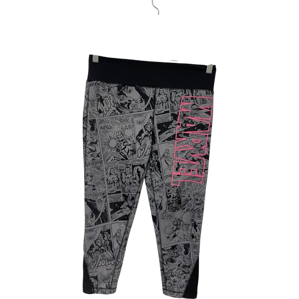 Marvel Kids Leggings Girls XL Gray Retro Comic Logo Print Pull On Elastic Waist